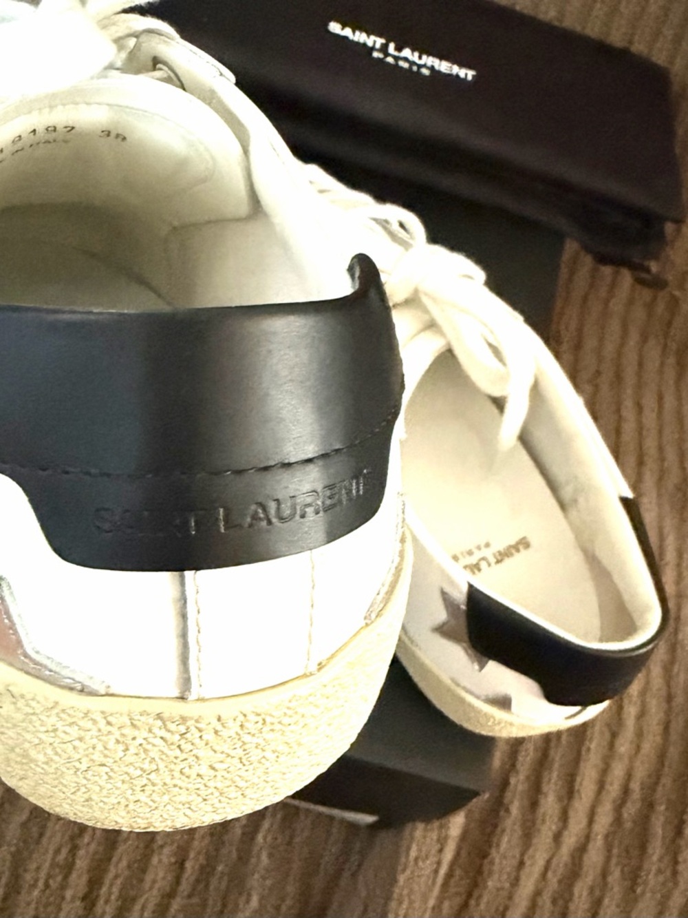 Saint Laurent White Leather Low-Top Sneakers with Black Heel Tab - Picture 6 of 8